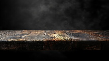 Rustic Wooden Table with Smoky Background