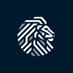 Modern lion head logo in abstract striped style for bold branding and corporate identity