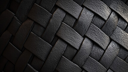 Fototapeta premium Black woven leather texture in closeup view