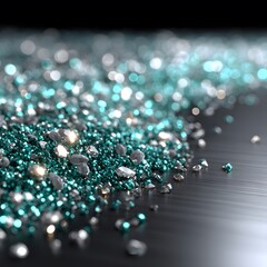 Fototapeta premium Teal and silver gems, glittering pile
