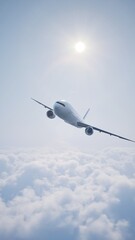 Airplane in the sky, over the cloudy sky
