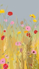 Flowers field grassland outdoors painting.