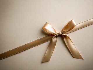 Elegant Gold Ribbon on Textured Beige Background, Ideal for Gift Giving and Holiday Greetings, Representing Luxury and Celebration : Generative AI