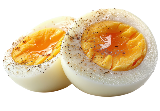 Boiled egg halves isolated on transparent background. PNG