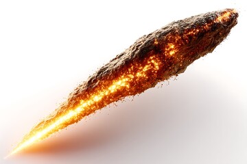 Fototapeta premium a bright meteor trail fragment burning across invisible sky, vivid molten textures suspended crisply on pure