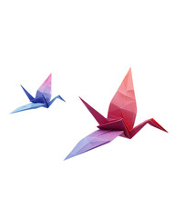 Two Origami Cranes in Flight Against Transparent Background, PNG