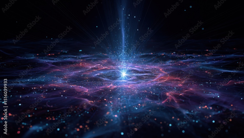 Leinwandbilder Abstract Light Beam Bursting From a Nebula Field, Representing Innovation and Technological Advancement for Future Concepts and Digital Transformation : Generative AI