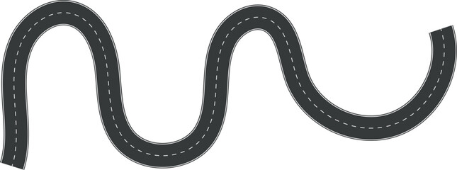 Obraz premium Wavy Curve road. Top view of racetrack. Winding road from top view vector illustration. Empty highway asphalt road, Ariel View Road, Empty highway black asphalt road with dividing lines.