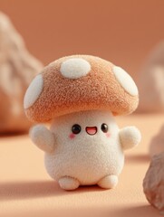 Adorable Mushroom Character With a Cheerful Smile, Representing Childhood Joy and Whimsical Fun for Children's Products : Generative AI
