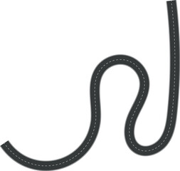 Wavy Curve road. Top view of racetrack. Winding road from top view vector illustration. Empty highway asphalt road, Ariel View Road, Empty highway black asphalt road with dividing lines.