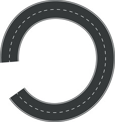 Wavy Curve road. Top view of racetrack. Winding road from top view vector illustration. Empty highway asphalt road, Ariel View Road, Empty highway black asphalt road with dividing lines.