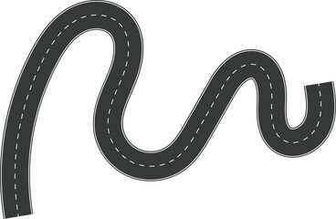 Wavy Curve road. Top view of racetrack. Winding road from top view vector illustration. Empty highway asphalt road, Ariel View Road, Empty highway black asphalt road with dividing lines.