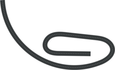 Wavy Curve road. Top view of racetrack. Winding road from top view vector illustration. Empty highway asphalt road, Ariel View Road, Empty highway black asphalt road with dividing lines.