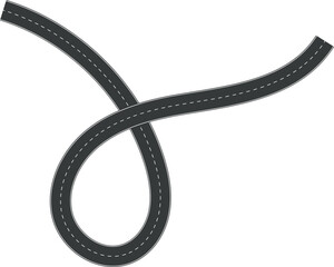 Wavy Curve road. Top view of racetrack. Winding road from top view vector illustration. Empty highway asphalt road, Ariel View Road, Empty highway black asphalt road with dividing lines.