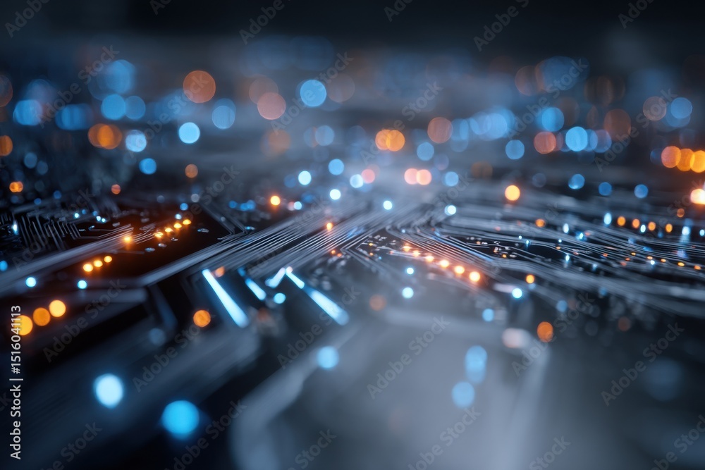 Leinwandbilder Futuristic Circuit Board With Glowing Lights, Representing Digital Transformation and Technological Innovation in Business Solutions : Generative AI