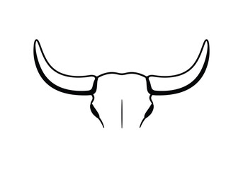 Fototapeta premium Cow horns drawing. It is a simple, black and white outline sketch focusing on a pair of cow or bull horns. Vector sketch line art draw.
