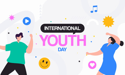 International Youth Day Celebration with Happy Dancing Young People Flat Design Illustration. Perfect for Youth Events, Campaigns, Social Media, and Educational Content Promoting Youth Empowerment.