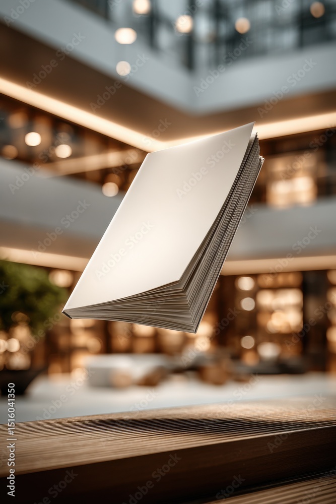 Poster Floating Blank Book Mockup in Modern Interior, Ideal for Product Presentation and Marketing Material Display in a Clean and Professional Setting : Generative AI