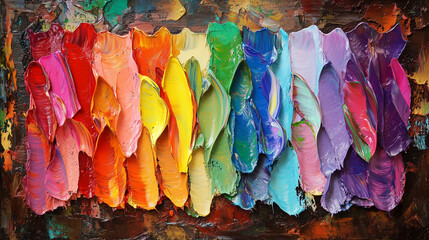 Vibrant abstract fabric with a bright, colorful paint texture and artistic textile pattern design