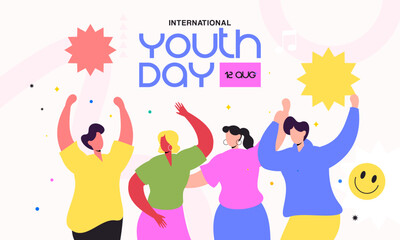 International Youth Day Celebration with Happy Dancing Young People Flat Design Illustration. Perfect for Youth Events, Campaigns, Social Media, and Educational Content Promoting Youth Empowerment.