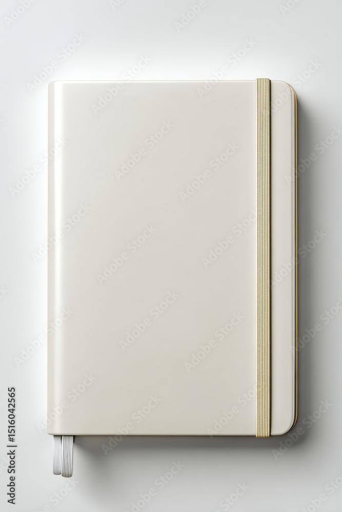 Poster elegant notebook with gold trim on white background, ideal for planning and organization in business