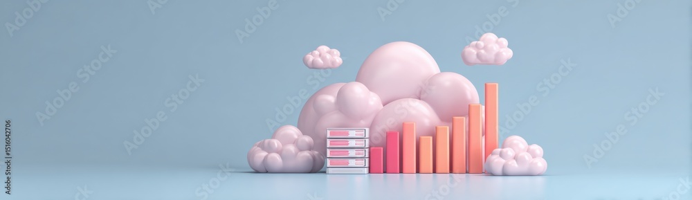 Poster data storage on cloud with rising chart, representing business growth and digital transformation, on