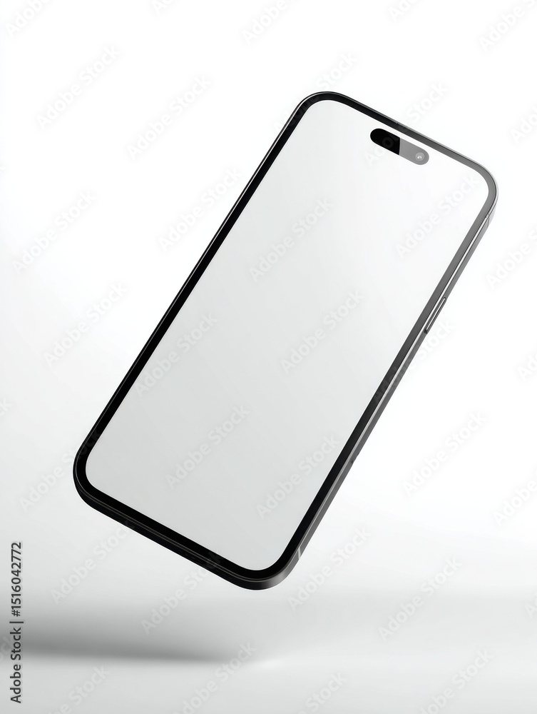 Poster floating black smartphone mockup with blank screen, ideal for mobile app promotion and digital marke
