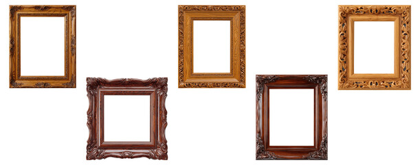 Set of carved wooden vintage picture frames in assorted colors