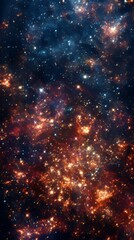Naklejka premium deep field view of the early universe, ancient galaxy clusters with redshifted light, distorted cosmic structures like a shattered mirror, colorful distant nebulas, faint starlight traveling across bi