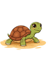 Obraz premium Cute Cartoon Tortoise Illustration on Sand png, transparent background