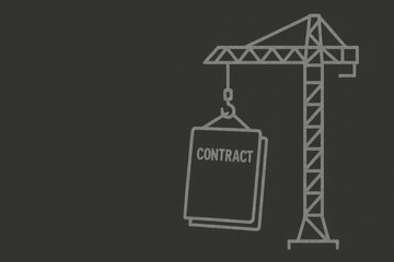 Chalk drawing of construction crane lifting contract document, symbolizing construction contracts and agreements. image conveys sense of professionalism and planning in construction industry