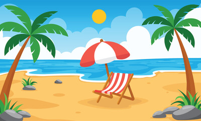 Illustration of beautiful summer beach in landscape design background