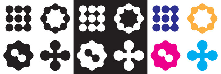 Abstract square shaped metaball circle connections.  Vector for websites, mobile interfaces, presentations, banner, visual branding etc. Vector illustration. isolated on white and black background.