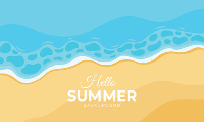 Summer Beach Flat Style with Bright Blue Waves on top view Tropical Design background, Hello Summer.vector illustration
