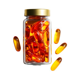 A bottle of omega-3 capsules with a white background, high-resolution product shot.