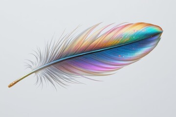 Obraz premium Iridescent Feather on White Background