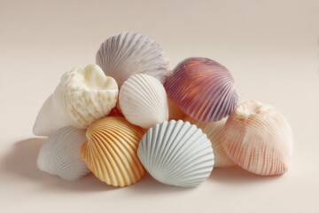 A collection of colorful seashells arranged in a pile.