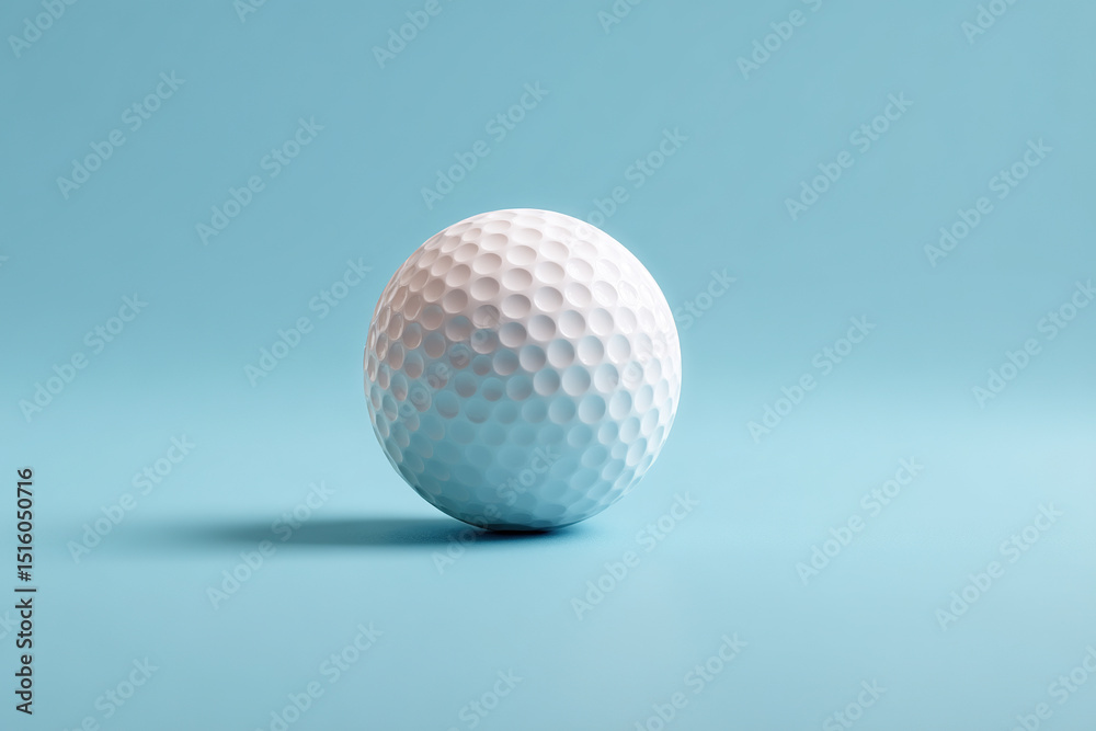 Poster a dimpled white sphere sits against a solid light blue background, creating a minimalist and serene 