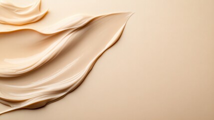 A creamy makeup swatch spreads across a smooth beige surface, highlighting texture and color depth, making it perfect for beauty enthusiasts and product showcasing.