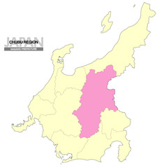 日本地図 中部地方 長野県 県境有り 02