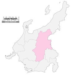 日本地図 中部地方 長野県 県境有り 03