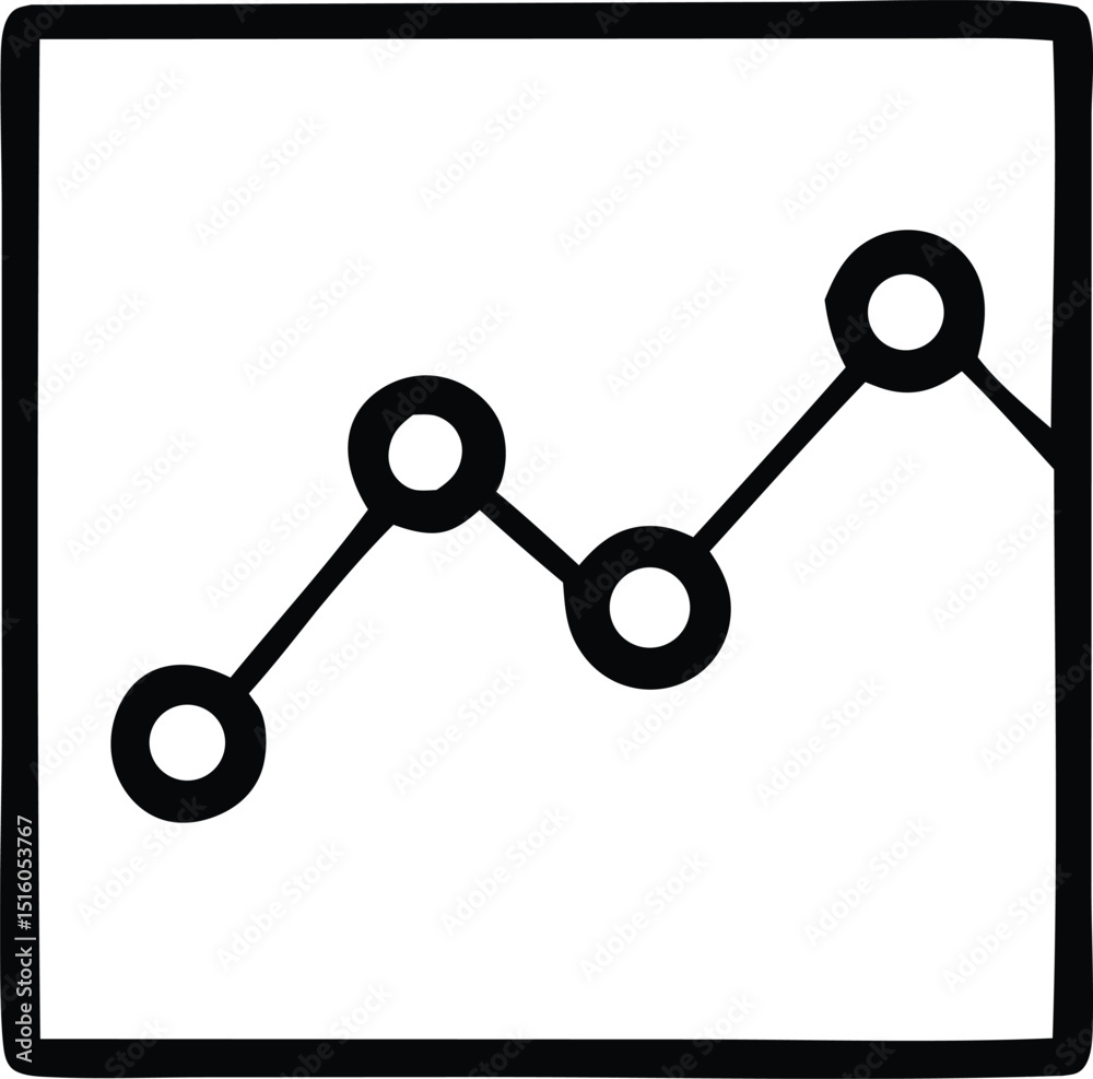 Poster simple line graph icon representing data points and upward trend within a square frame