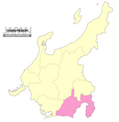 日本地図 中部地方 静岡県 県境有り 02