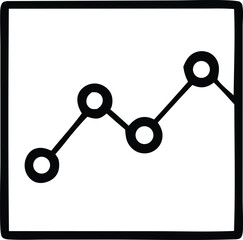 Simple line graph icon representing data points and upward trend within a square frame