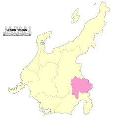 日本地図 中部地方 山梨県 県境有り 02
