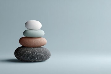 Stacked smooth stones in pastel colors against a light background.