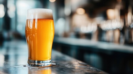 A refreshing glass of golden beer captures the essence of leisure and enjoyment, set against a softly blurred background that evokes a warm and inviting atmosphere.