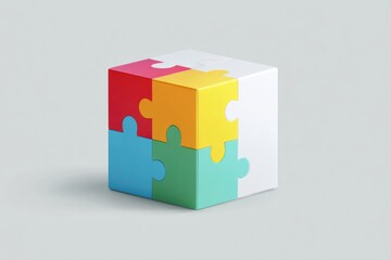 Fototapeta premium Colorful puzzle cube composed of four pieces.