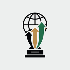 Obraz premium Global business growth concept illustration with arrows globe symbol for international marketing and worldwide strategy