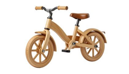 Wooden toy tricycle isolated on solid white background  Png 